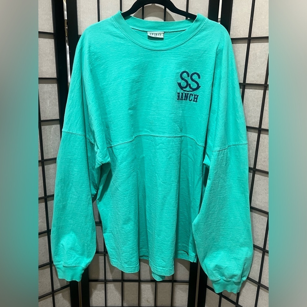 SPIRIT ROCKING DOUBLE S RANCH TEAL Long Sleeve Shirt with SS Ranch Logo SIZE XXL